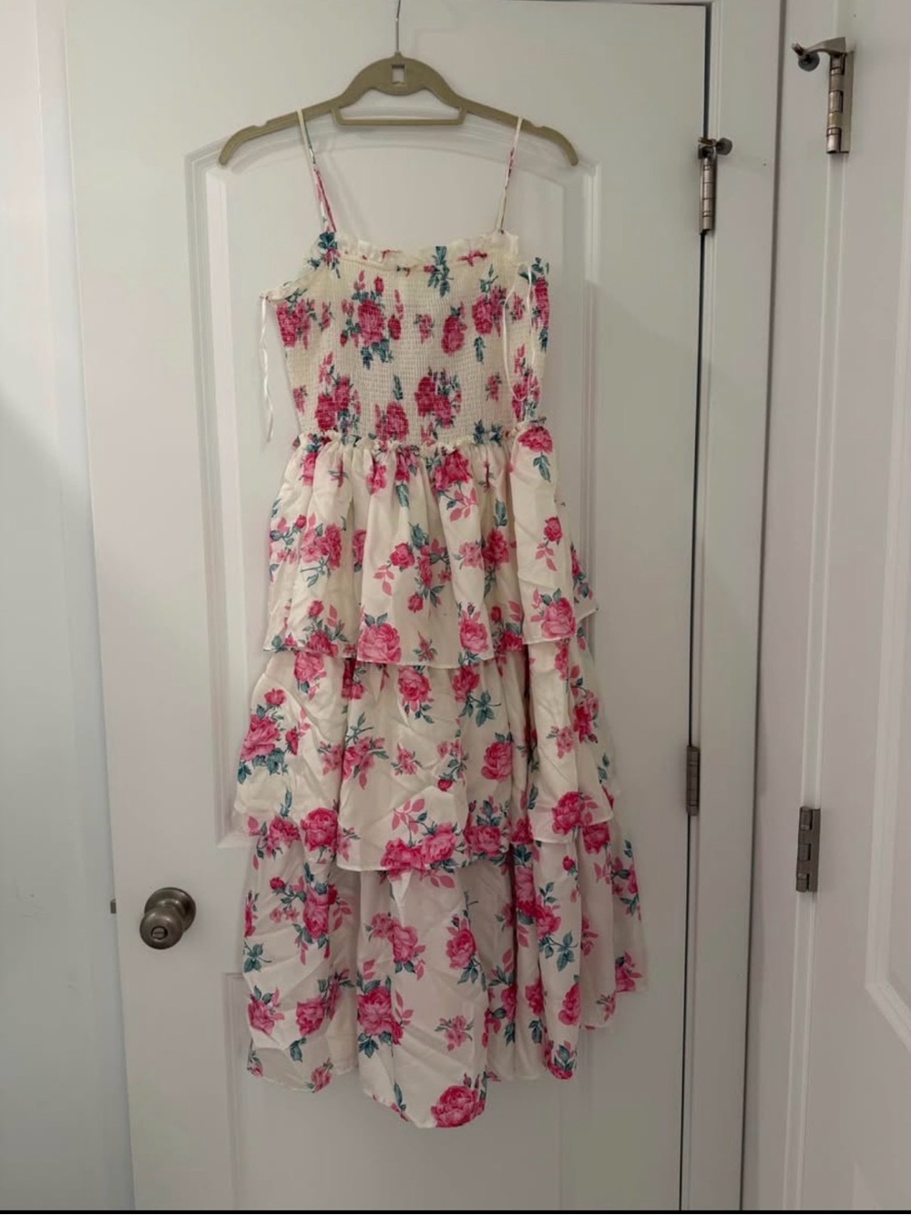 Floral Tiered Sundress with Pink Roses